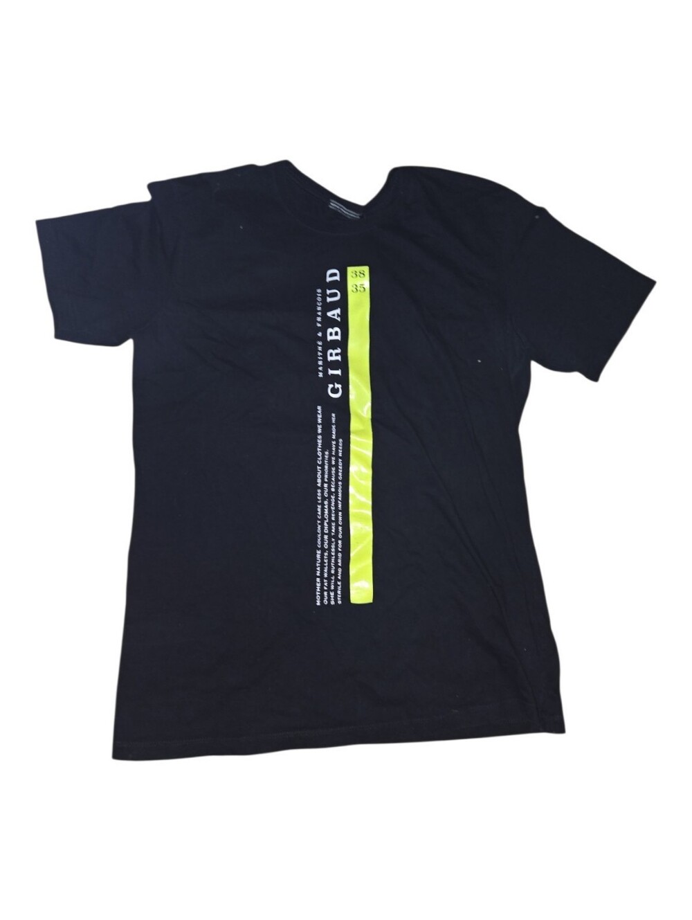 Marithe + Francois Girbaud Black Short Sleeve Tee with Neon Stripe Size L